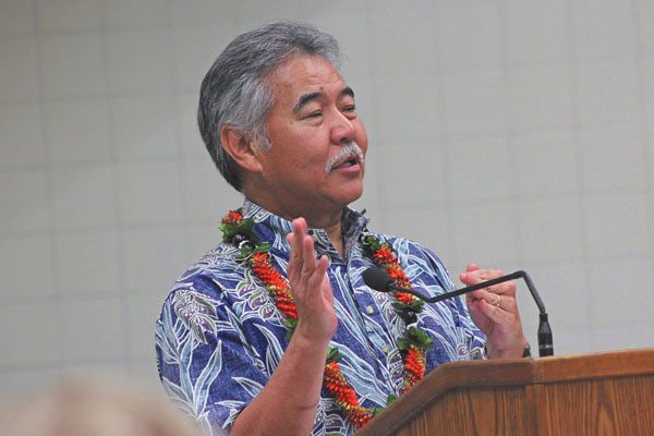 Gov. David Ige delivers his opening remarks Wednesday evening during a 